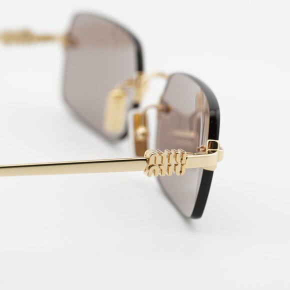 Miu Miu MUB50S 5AK20I Sunglasses Gold Rectangle Frame, Light Brown Lenses main image 8